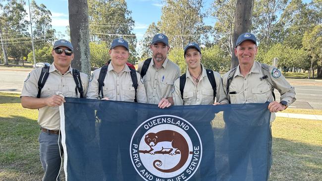 Rob Miller, Paul Bufi, John Hand, Tim Baker, Darrell Bell are the elite crew of Queensland rangers who have been chosen for the first time to aid Canada in their wildfire flight. Picture: (supplied)