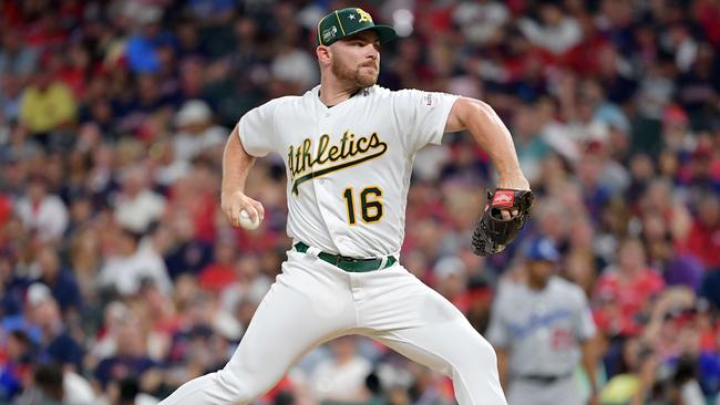 Hendriks led Oakland to its first playoff series win since 2006. Photo: Jason Miller/Getty Images/AFP