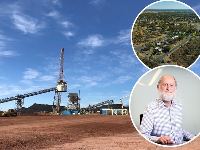 Main Byerwen coal mine in Queensland with inset billionaire Chris Wallin and Glenden