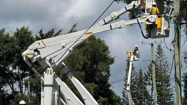 Energex workers restoring power in the Gold Coast hinterland after Cyclone Alfred.