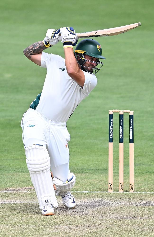 Jake Weatherald of Tasmania bats during day 3 of the Sheffield Shield match between Tasmania and Victoria at Blundstone Arena. Picture: Steve Bell/Getty Images