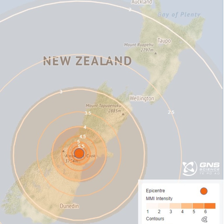 A 6.3 magnitude earthquake has NZ. Picture: GeoNet