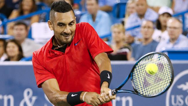 Nick Kyrgios returns to Rafael Nadal during his Cincinnati boilover.