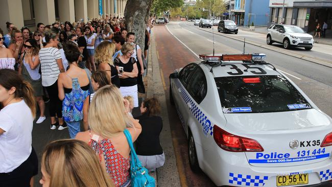 Police attended the Camilla warehouse sale as huge queues line Paddington Town Hall. pic Mark Evans