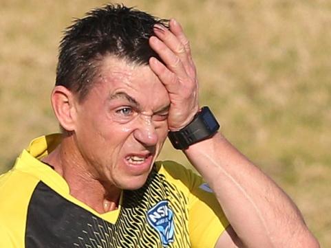 After last weekend's error in the NRL game between Canberra and Cronulla, touch judge Ricky McFarlane was exiled yesterday to run the line in the NSW Cup game between Newcastle and Wentworthville at Cessnock Sports Ground. Picture by Peter Lorimer. After last weekend's blatant error in the NRL game between Canberra and Cronulla, touch judge Ricky McFarlane was exiled yesterday to run the line in the NSW Cup game between Newcastle and Wentworthville at Cessnock Sports Ground. Picture by Peter Lorimer.