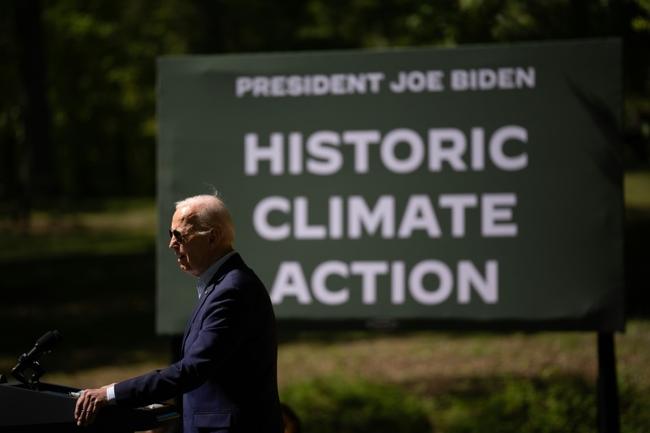 US President Joe Biden speaks on Earth Day at Prince William Forest Park on April 22, 2024 in Triangle, Virginia