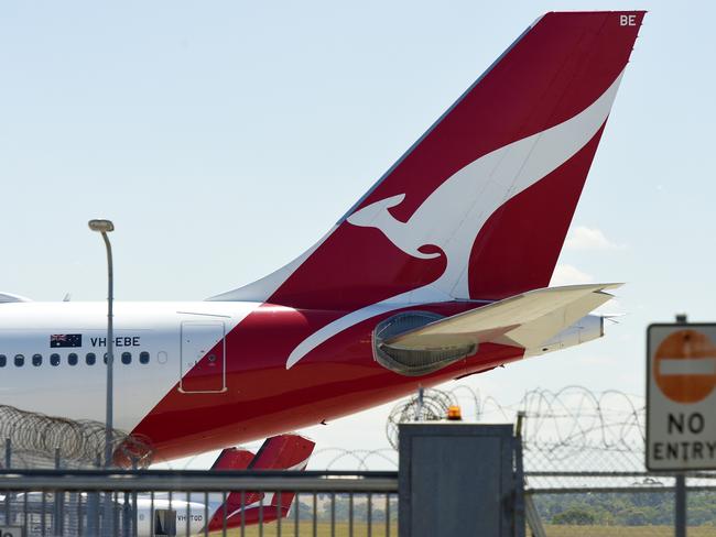 MELBOURNE, AUSTRALIA - NewsWire Photos MARCH 03, 2022: QANTAS plane tail fins at Tullamarine Melbourne Airport. Picture: NCA NewsWire / Andrew Henshaw