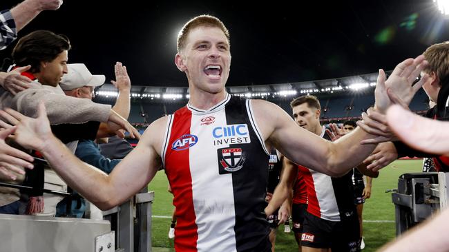 Departing midfielder Seb Ross played his 200th game for St Kilda in an emphatic win over Collingwood in round 2 this season. Picture: Michael Klein