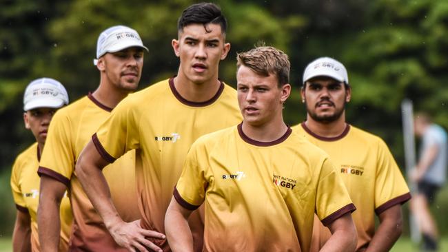 Harley Lester training with the First Nation Rugby Sevens men's squad. Pic: Rugby Australia