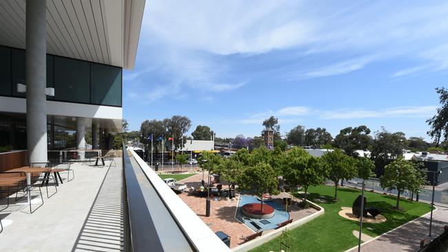 The Salisbury Community Hub has an outdoor terrace overlooking the refurbished plaza on the corner of John St and James St. Picture: Tricia Watkinson