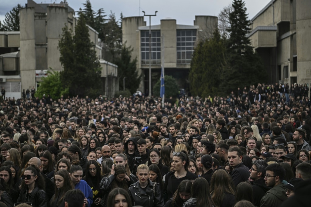 Students held a memorial service over the tragedy at Skopje's university