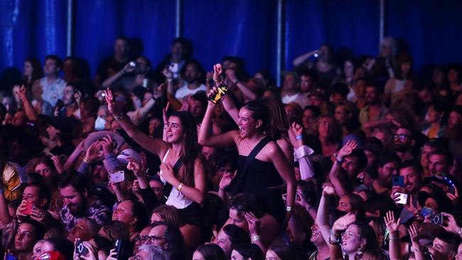 Fans cheering during Amy Shark’s set at Bluesfest 2022. Picture: Jane Dempster