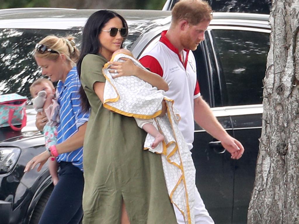 Meghan, Archie and Harry at the The King Power Royal Charity Polo Day at Billingbear Polo Club on July 10, 2019. Picture: Chris Jackson/Getty Images.