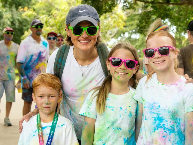 Memo, Olessya, Chloe and Francesca Beck from Beaconsfield at the Mackay Colour Run 2021. Picture: Michaela Harlow