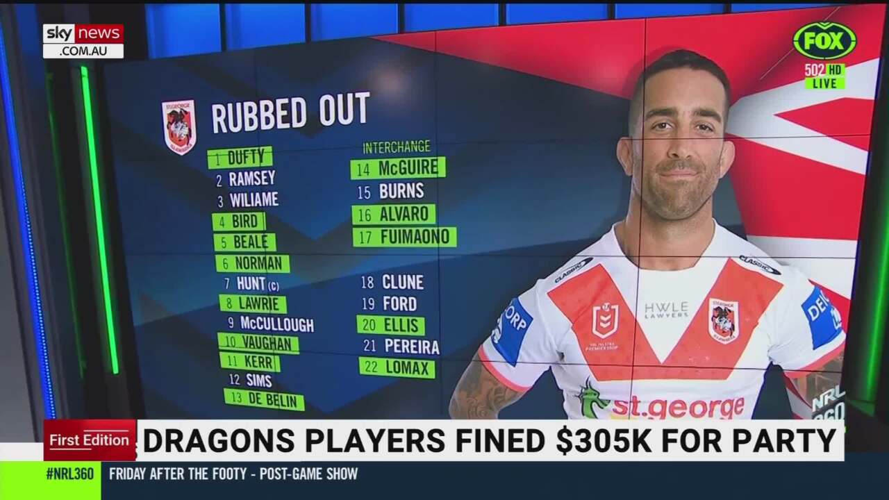 Dragons players fined $305,000 for party