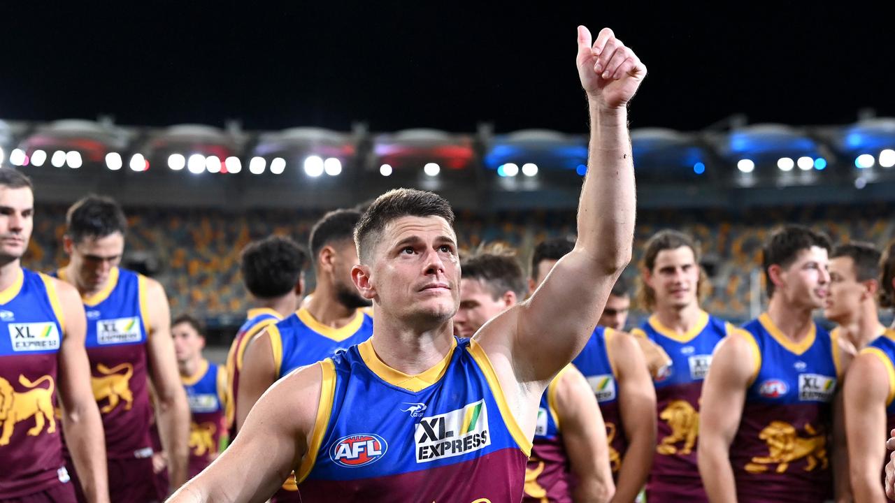Dayne Zorko waves to the fans after the win over West Coast Eagles. Picture: Bradley Kanaris