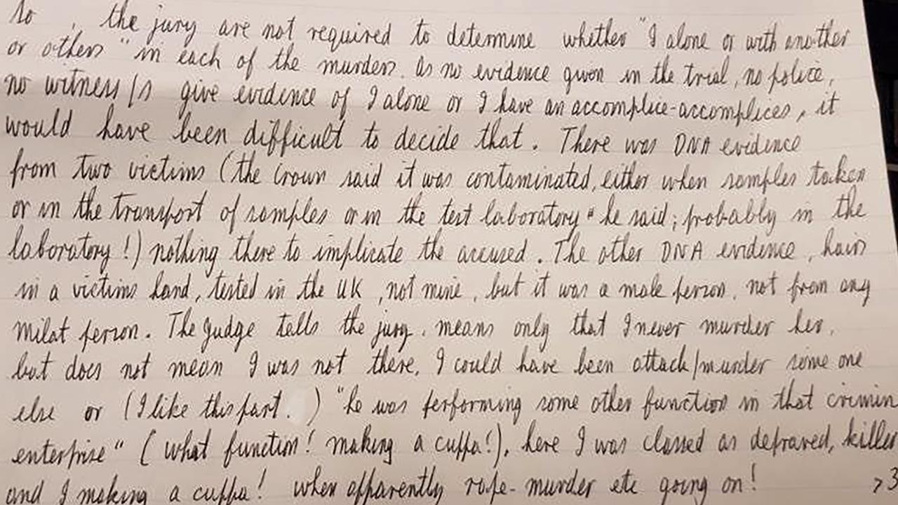 The letter Ivan Milat wrote to Amanda Howard from behind bars.