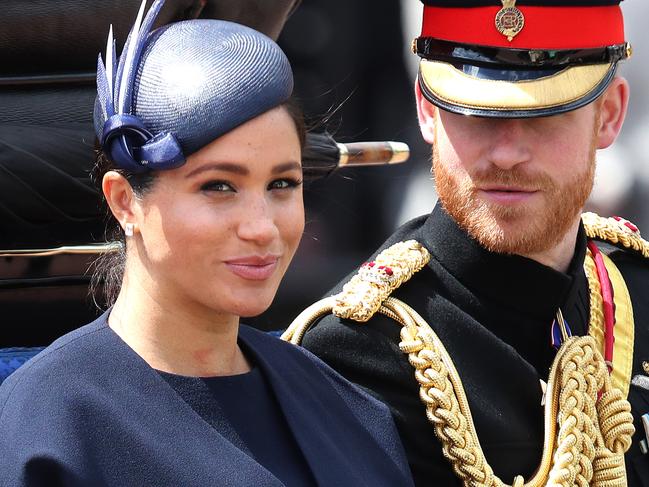 LONDON, ENGLAND - JUNE 08: Meghan, Duchess of Sussex and Prince Harry, Duke of Sussex arrive at Trooping The Colour, the Queen's annual birthday parade, on June 08, 2019 in London, England. (Photo by Chris Jackson/Getty Images)