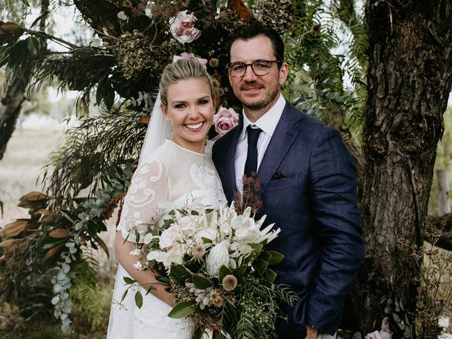 Book of love ... Edwina Bartholomew and Neil Varcoe at their wedding in April. Picture: Edwina Robertson