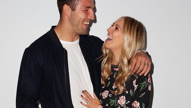 SYDNEY, AUSTRALIA - MAY 17:  Sam Burgess and  Phoebe Burgess arrive ahead of the Ellery X Etihad Airways event at Mercedes-Benz Fashion Week Resort 18 Collections at The Elston Room, Carriageworks on May 17, 2017 in Sydney, Australia.  (Photo by Lisa Maree Williams/Getty Images)