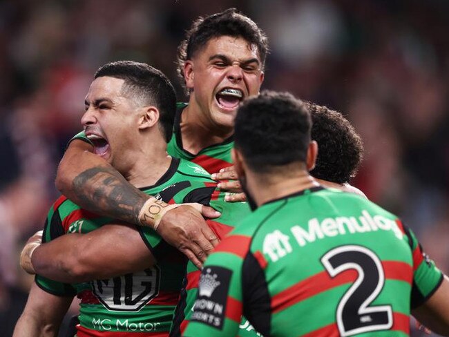 Cody Walker and Latrell Mitchell were the alleged targets of crowd abuse. Picture: Matt King/Getty Images