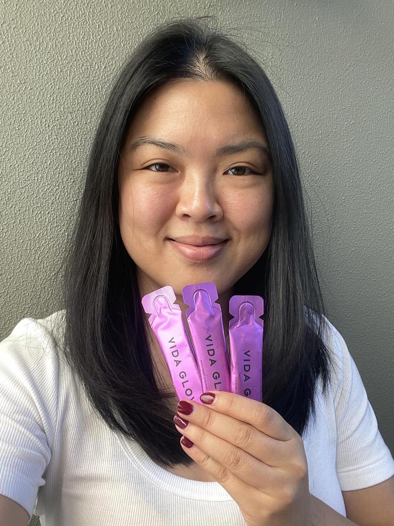 Taking a sachet of Vida Glow's Collagen Liquid Advance daily fit seamlessly into my daily routine. Picture: Melody Teh/news.com.au