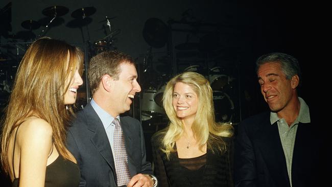 Melania Trump, Prince Andrew, Gwendolyn Beck and Jeffrey Epstein at a party at the Mar-a-Lago club in Florida in February 2000. Picture: Davidoff Studios/Getty Images