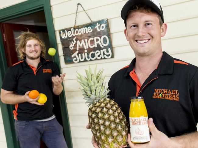 l-r) Brothers Martin and Dustin Michael, at their premises in Caversham, where 'Michael Brothers' juices are made, using fresh, local produce.