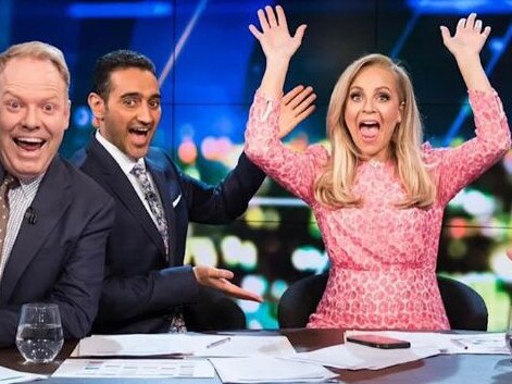 The Project stars Peter Helliar, Waleed Aly and Carrie Bickmore — but only Waleed Aly will remain on the show next year. Picture: Channel 10