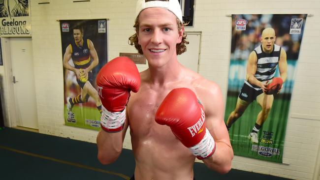 Cooper Stephens prepares for a boxing session. Picture: Stephen Harman