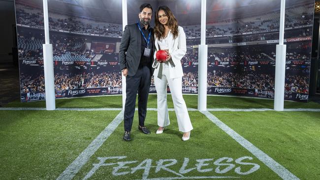 Ankur Dogra and Sharon Johal at the launch of the Disney+ series Fearless: The Inside Story of the AFLW. Picture: Supplied