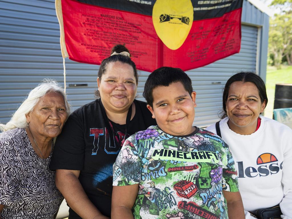 At the Warriors Reconciliation Carnival women's games are (from left) Thora Wightman, Geraldine Duroux, Jerrakai Binge and Grace Duroux at Jack Martin Centre hosted by Toowoomba Warriors, Saturday, January 18, 2025. Picture: Kevin Farmer