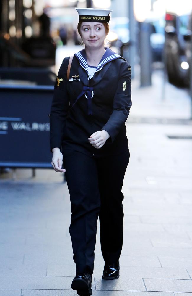 Able Seaman Hannah Clayton arriving at the Defence Plaza for her trial. Picture: Tim Hunter