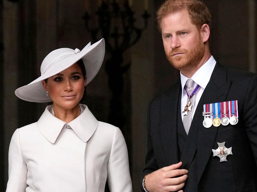 Prince Harry, Duke of Sussex, and Britain's Meghan, Duchess of Sussex, were relegated to the second row at the National Service of Thanksgiving for the Queen's reign at Saint Paul's Cathedral in London, as part of Queen Elizabeth II's platinum jubilee celebrations. Picture: AFP