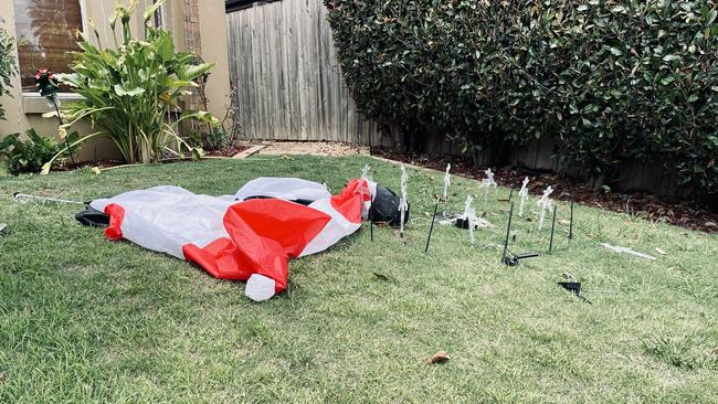 The Mackie family's Santa was slashed to pieces by vandals. Picture: Adam Daunt