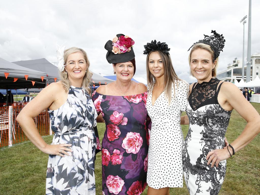 All the action from the Launceston Cup from Mowbray Racecourse. Stacey Ferguson, Deb Chandler, Chantell Chandler and Catherine Webster. Picture: Zak Simmonds