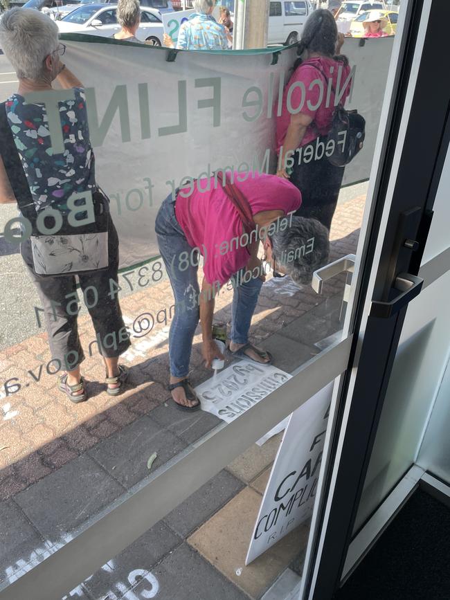 Extinction Rebellion protesters outside Nicolle Flint's office. Photo: Supplied