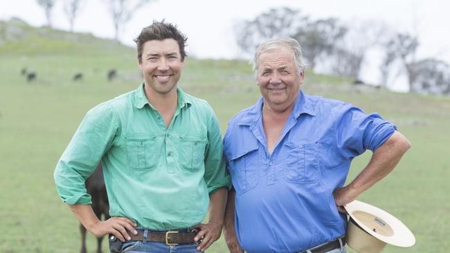 Charlie and Wal Perry on their Trent Bridge Wagyu property at Aberfoyle, NSW.