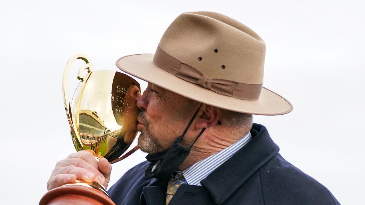 Peter Moody says give me a kiss you lovely thing! Picture: Scott Barbour–Racing Photos via Getty Images