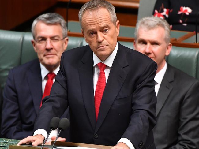 Opposition Leader Bill Shorten delivers the Federal Budget reply speech. Picture: Mick Tsikas/AAP