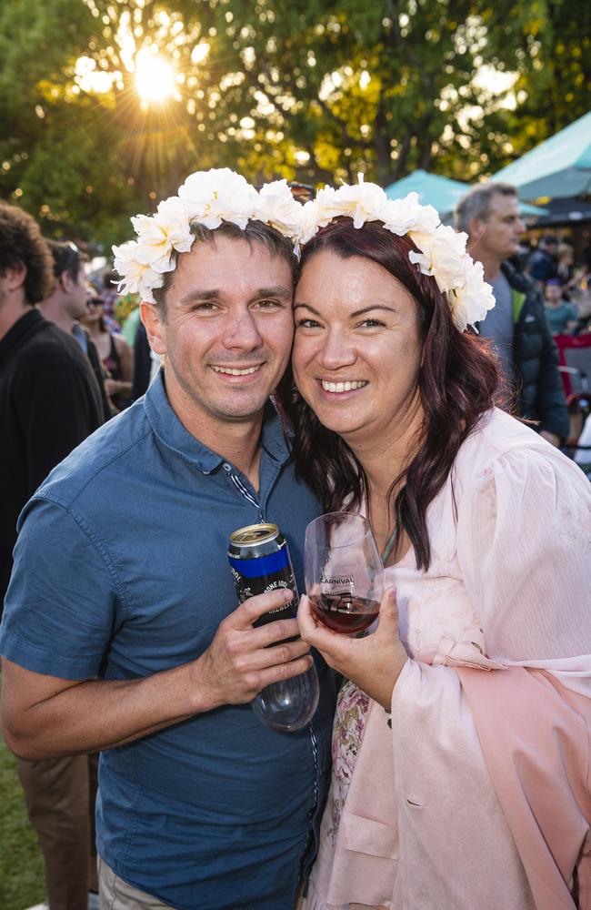 Seb and Jenna Tolson visting from Ballina at the Toowoomba Carnival of Flowers Festival of Food and Wine, Saturday, September 14, 2024. Picture: Kevin Farmer