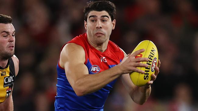 MELBOURNE - July 8 : AFL.  Christian Petracca of the Demons   during the round 17 AFL match between St Kilda and Melbourne at Marvel Stadium  on July 8, 2023.  Photo by Michael Klein.