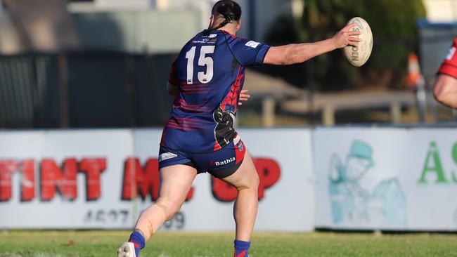 Aaron Teariki celebrates during his runaway try. Picture: Steve Montgomery