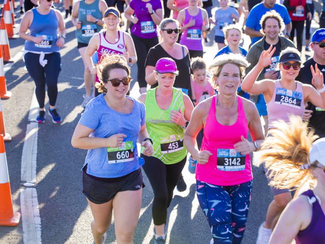 Run the Bridge Fun Run 2020 across Tasman Bridge. Picture: RICHARD JUPE