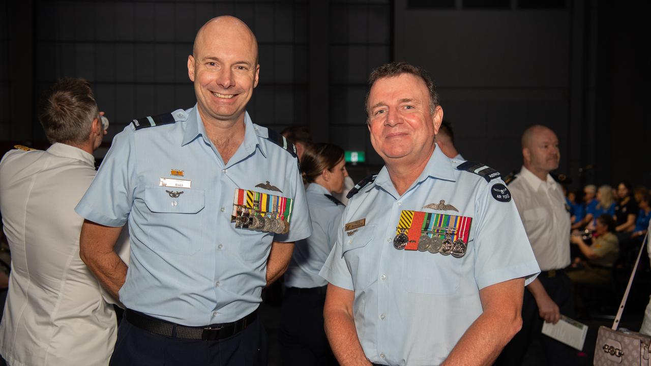 John Haly and Pete Robinson as the Top End community gathered at the Darwin Convention Centre to commemorate the Bombing of Darwin. Picture: Pema Tamang Pakhrin