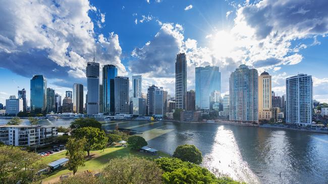 How the city’s changed. Brisbane, Australia — September 25, 2016: View of Brisbane city skyline and Brisbane river in late afternoon