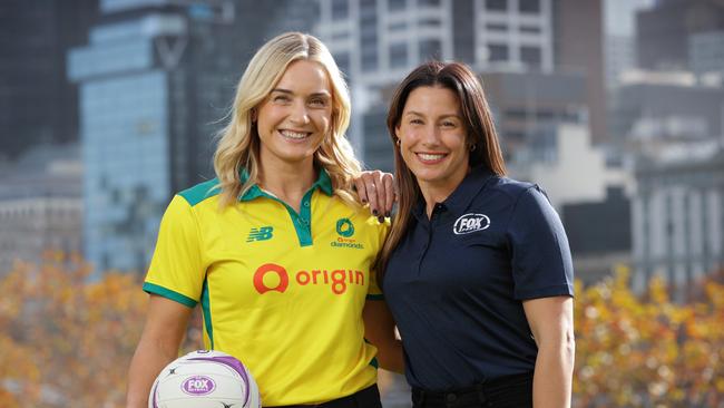 Diamonds captain Liz Watson and Fox commentator Madi Browne ahead of the Netball World Cup. Picture: David Caird