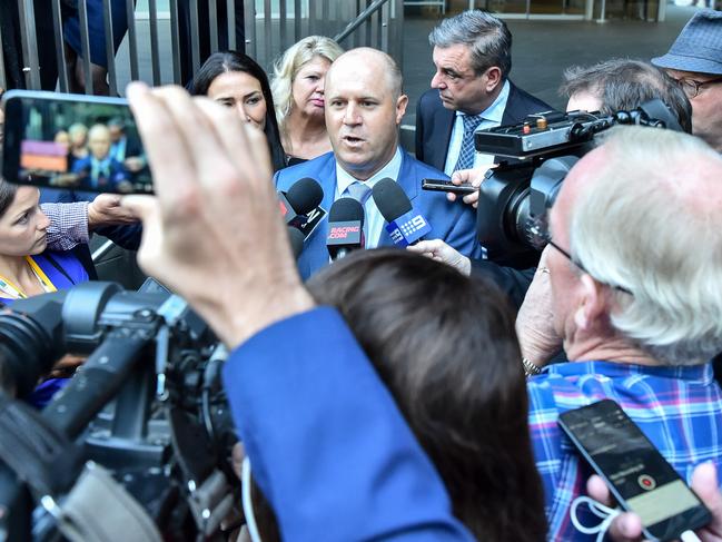 Trainers Danny O'Brien (left) and Mark Kavanagh after their successful VCAT appeal against suspensions for using cobalt.