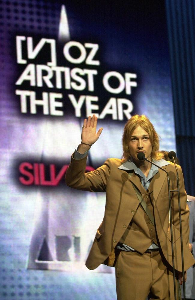 Johns could barely play when Silverchair performed at the 2002 ARIA Awards. Picture: NCA.