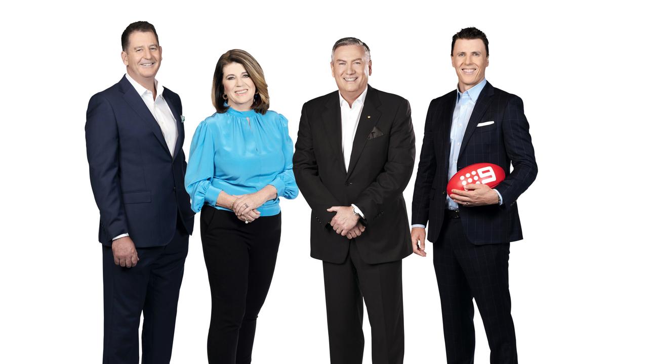 Ross Lyon, Caroline Wilson, Eddie McGuire and Matthew Lloyd are part of Footy Classified. Picture: Channel 9